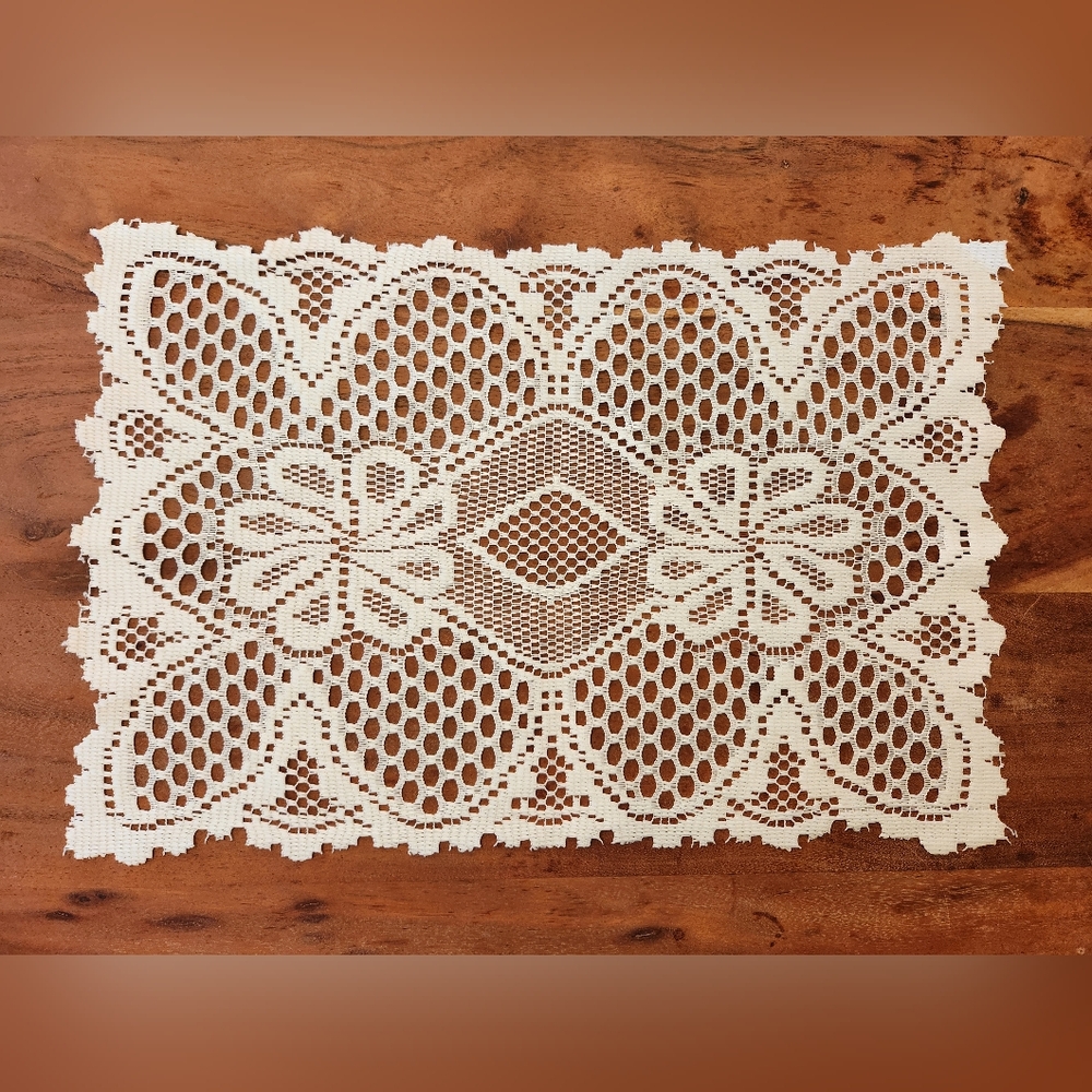 Set Of 4 Vintage Ivory Filet Crochet Lace Floral Placemats